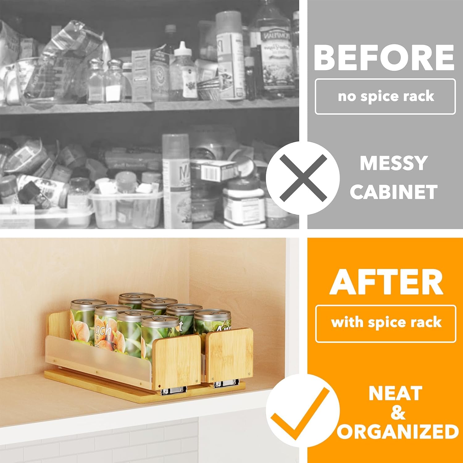 SpaceAid Bamboo Pull Out Spice Rack Organizer for Cabinet, Heavy Duty Slide Out Seasoning Kitchen