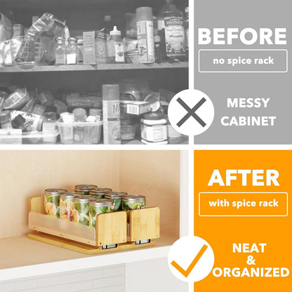 SpaceAid Bamboo Pull Out Spice Rack Organizer for Cabinet, Heavy Duty Slide Out Seasoning Kitchen