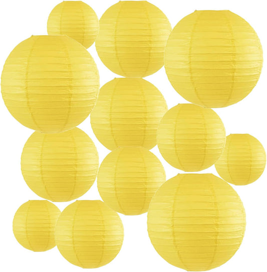 12Pcs Round Paper Lanterns Assorted Sizes (6" 8" 10" 12") for Home Decor, Restaurant, Church