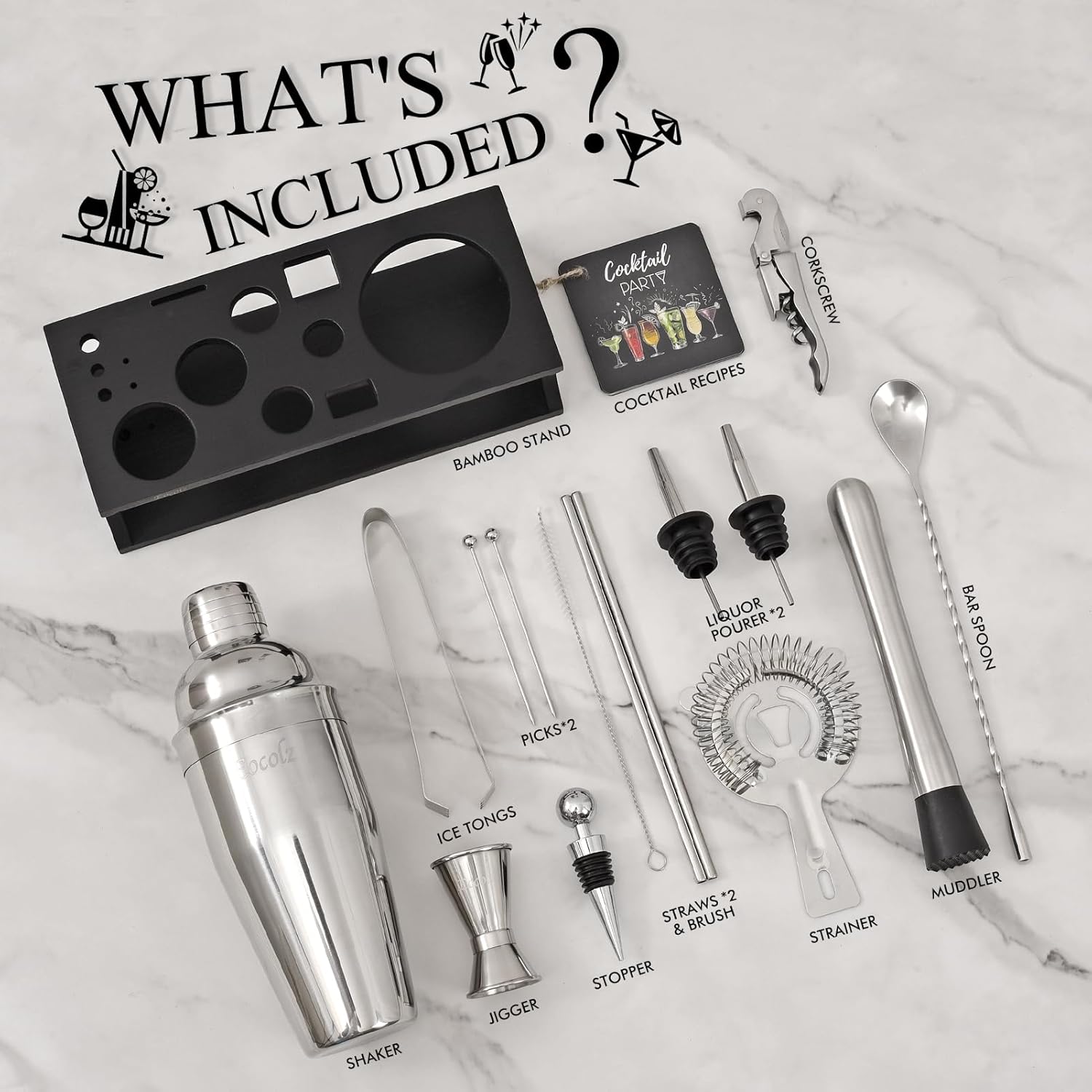 Bartender Kit Cocktail Shaker Set with Stand 17-Piece Bar Tool Bar Set for Drink Mixing Home