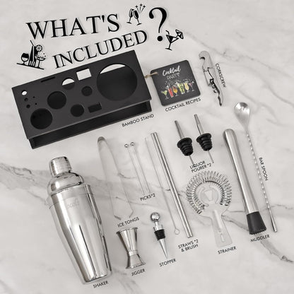 Bartender Kit Cocktail Shaker Set with Stand 17-Piece Bar Tool Bar Set for Drink Mixing Home