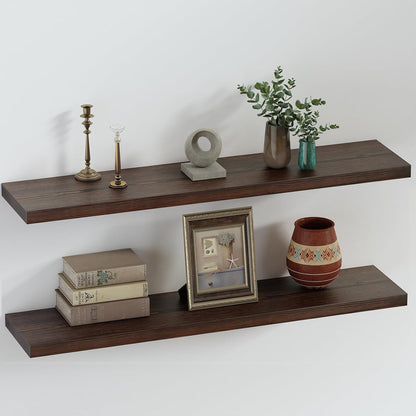SAUMONIERES Floating Shelves 8 Inch Deep Solid Wood Wide Wall Shelf Set of 2 Wall Mounted for