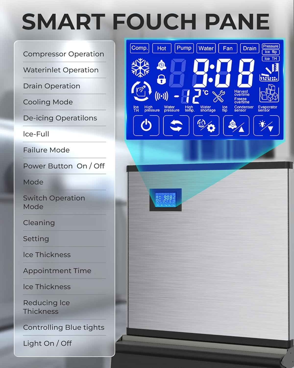 Commercial Ice Maker Machine 400 LBS/24H, Undercounter Large Ice Makers 250 LBS Storage Bin and 156