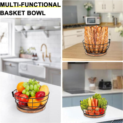 Livabber Countertop Fruit Basket Bowl with Banana Hanger, Modern Standing Fruit Vegetable Bowl