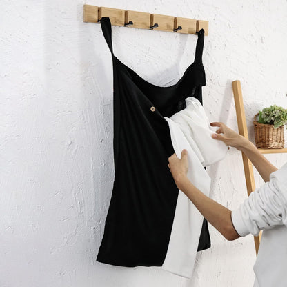 Linen Hanging Laundry Bag, 100% Linen Over The Door Laundry Hamper with Buttons and Zipper, Space