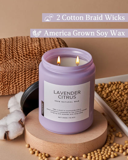 M&SENSE Lavender Citrus Candles, 19.4oz 110H Burn Time Large Natural Soy Candles for Home Scented