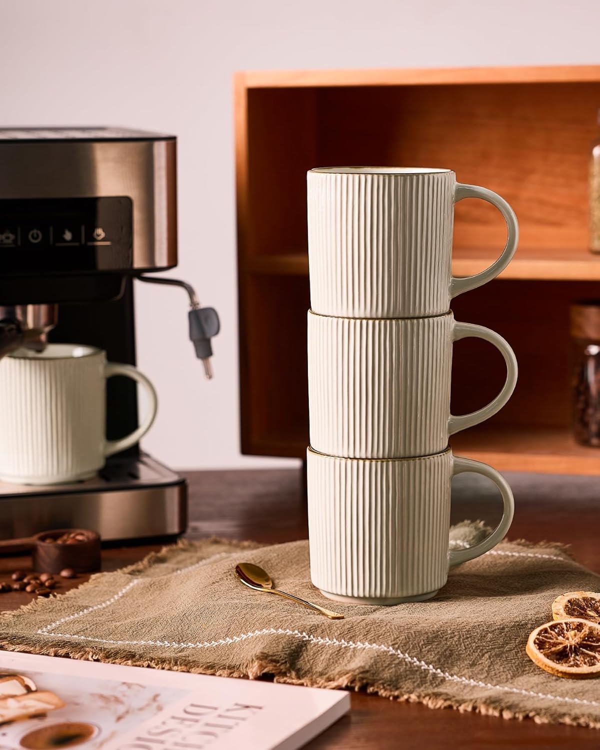 famiware Coffee Mug Set for 4, Star 12 oz Catering Mugs Cup Set with Handle for Coffee, Tea, Cocoa