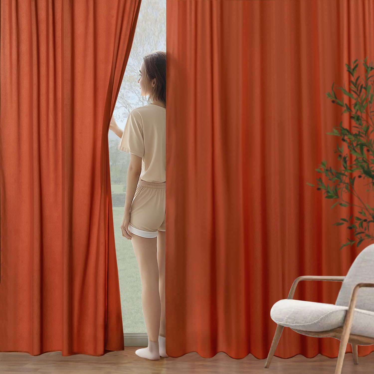 MIULEE Burnt Orange Privacy Sheer Curtains That Let Light in 72 Inches Long Non-See-Through Semi