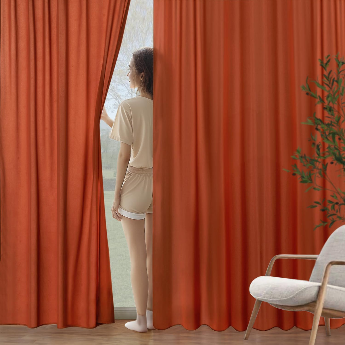 MIULEE Burnt Orange Privacy Sheer Curtains That Let Light in 96 Inches Long Non-See-Through Semi