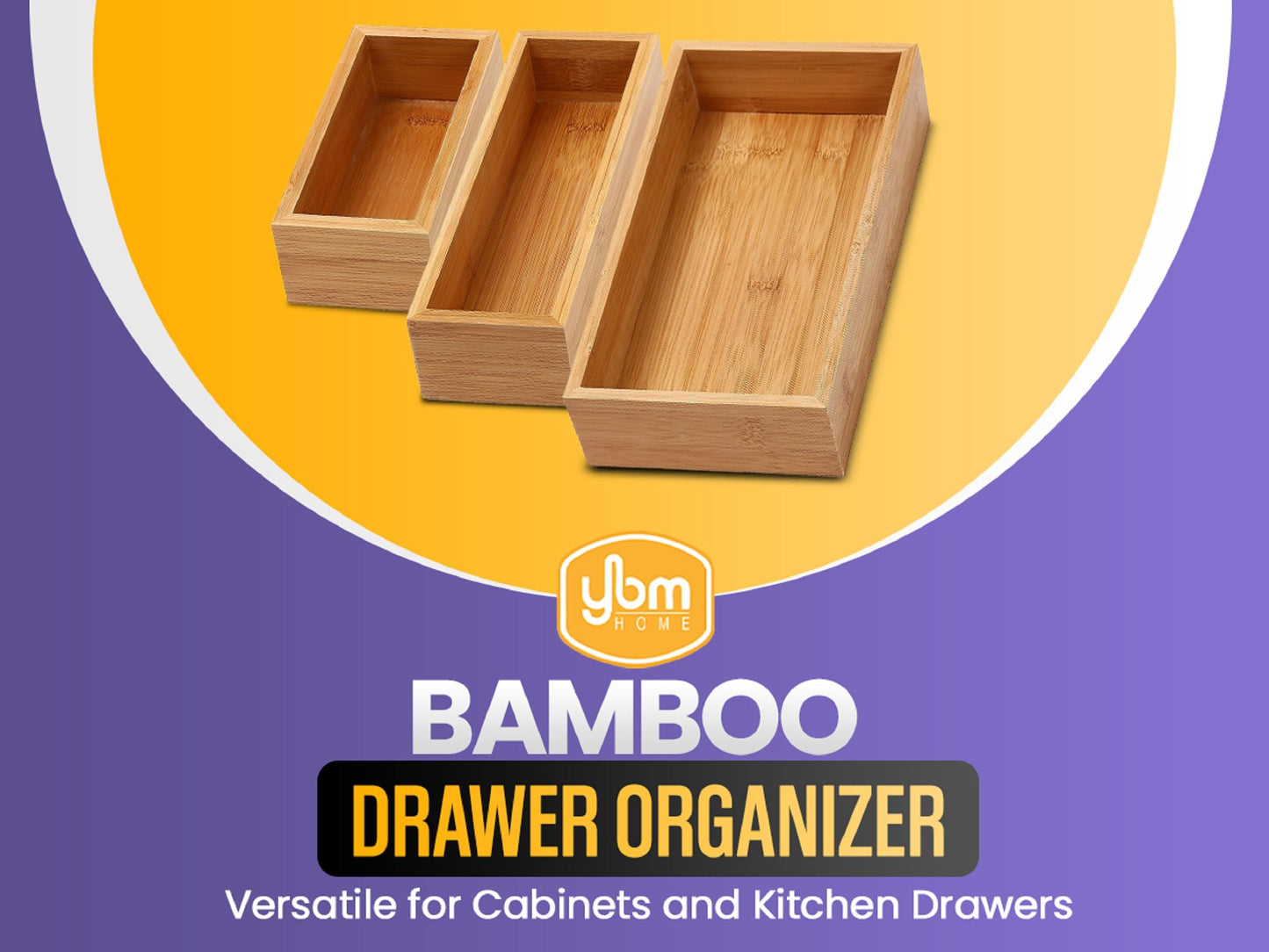 YBM Home Bamboo Drawer Organizer Box Multi-Use Storage for Junk Drawer, Office, Home, Kitchen