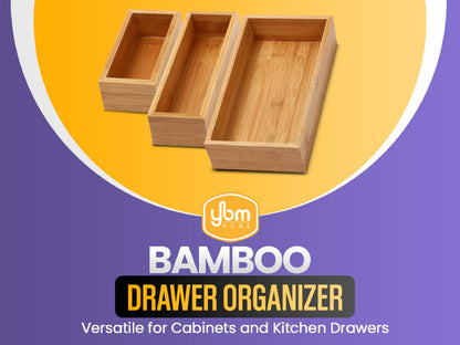 YBM Home Bamboo Drawer Organizer Box Multi-Use Storage for Junk Drawer, Office, Home, Kitchen