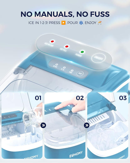 EUHOMY Countertop Ice Maker Machine with Handle, 26lbs Per Day, 9 Ice Cubes Ready in 6 Mins