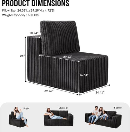 Single Sofa 1 Seat Couch with Deep Seat Memory Foam Cloud Chair with Pillows Large Sofa with L