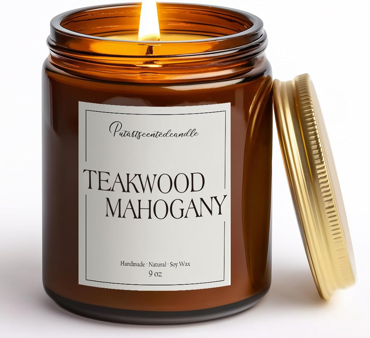 Mahogany & Teakwood Highly Scented Candles for Home, 9oz Natural Soy Aromatherapy Organic Candle