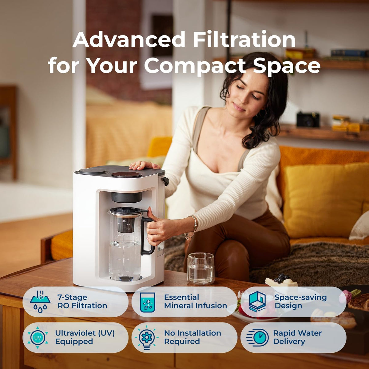 Bluevua RO100ROPOT-Lite(UV) Reverse Osmosis System Countertop Water Filter, 7-Stage Purification