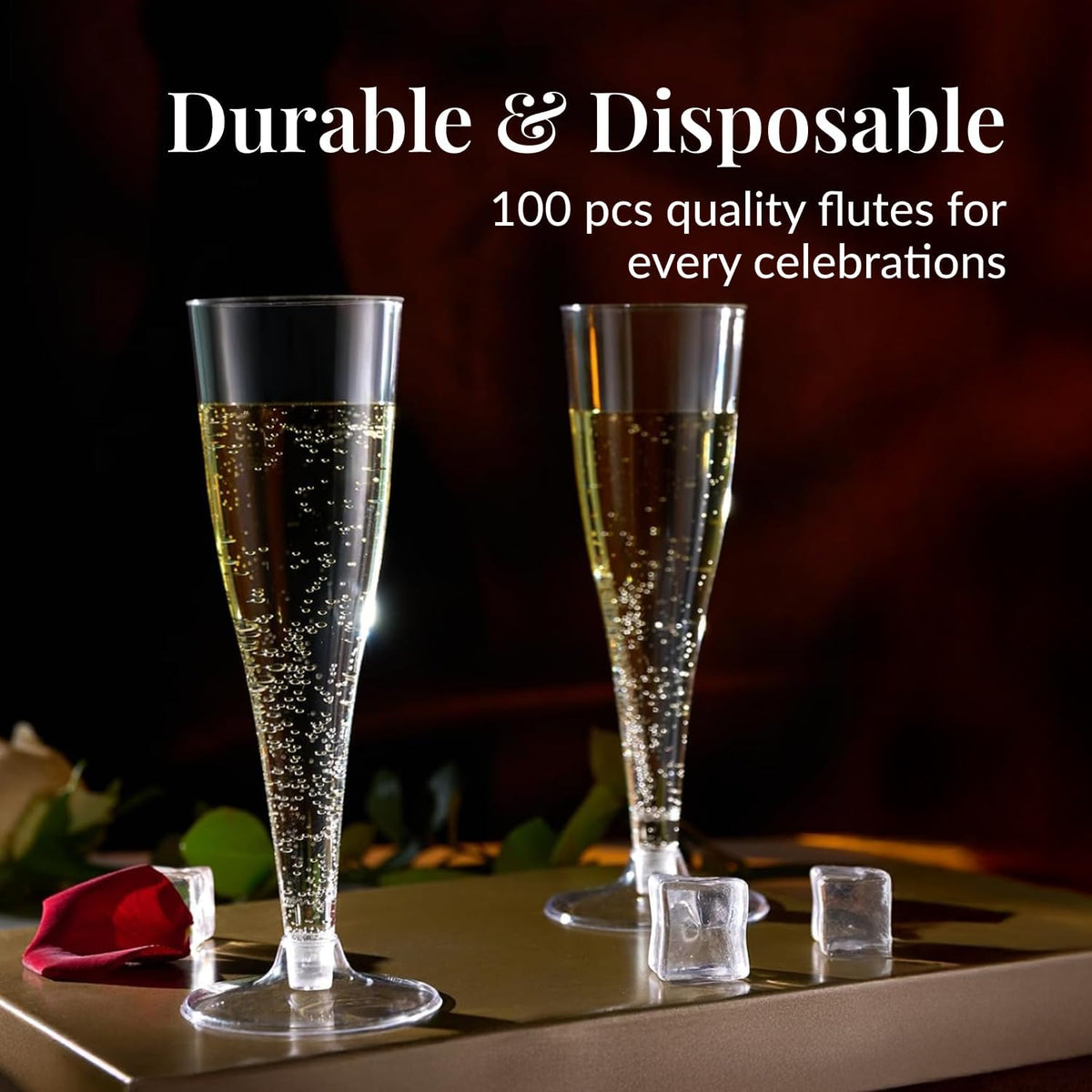 Prestee 100 Pack Clear Plastic Champagne Flutes - 4.5 oz Durable Disposable Champagne Glasses for