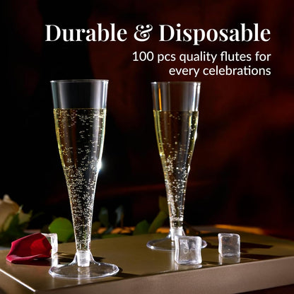 Prestee 100 Pack Clear Plastic Champagne Flutes - 4.5 oz Durable Disposable Champagne Glasses for