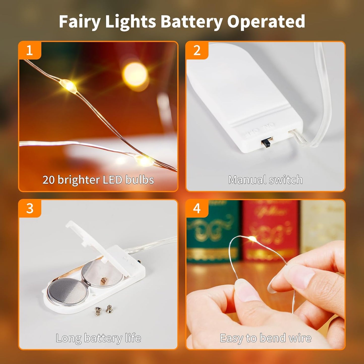 TingMiao 6 Pack Fairy Lights Battery Operated 7.2 ft 20 LED Mini String Lights Waterproof Silvery
