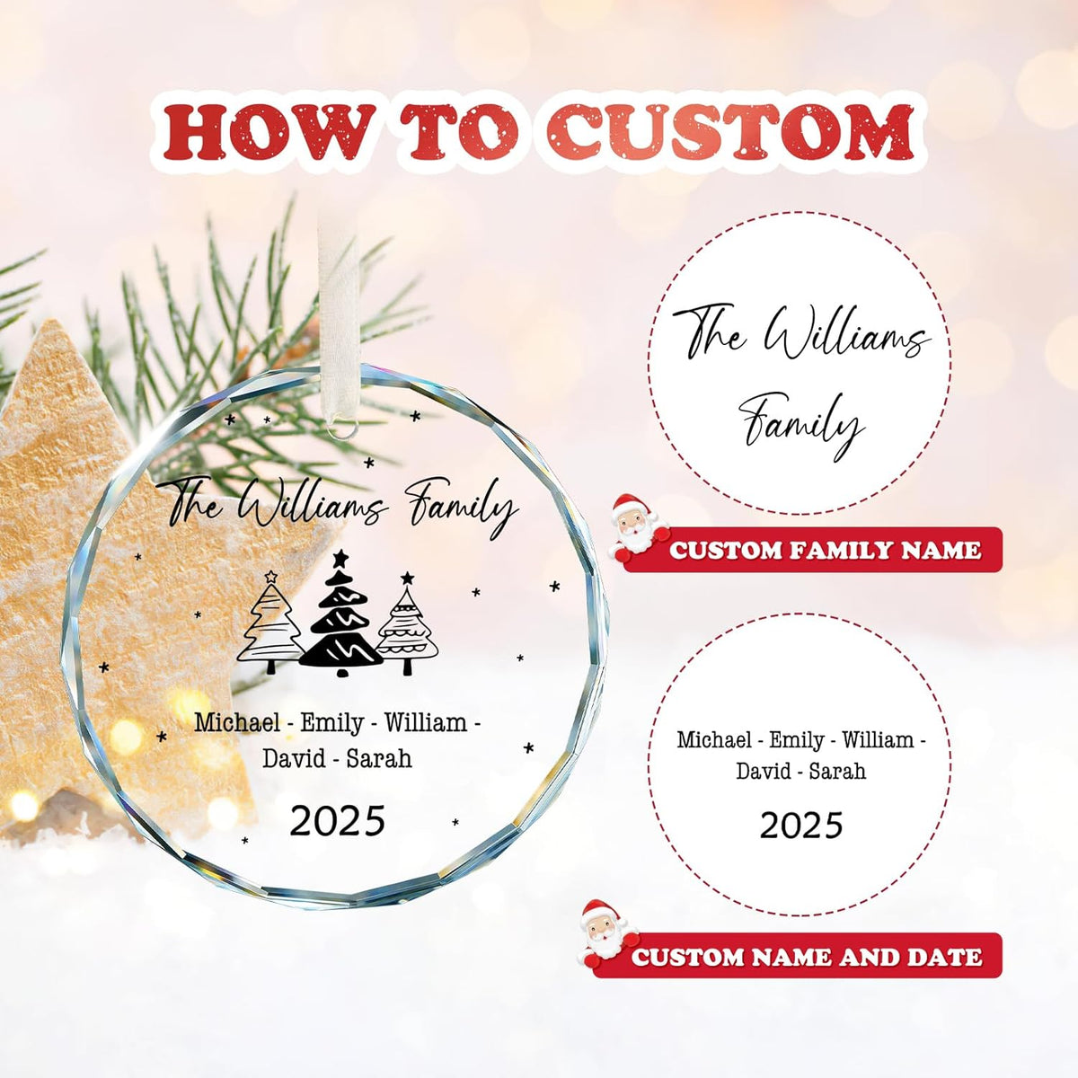 Family Christmas Ornaments 2025 Personalized, Family Ornaments with Custom Name, Tree Decorations