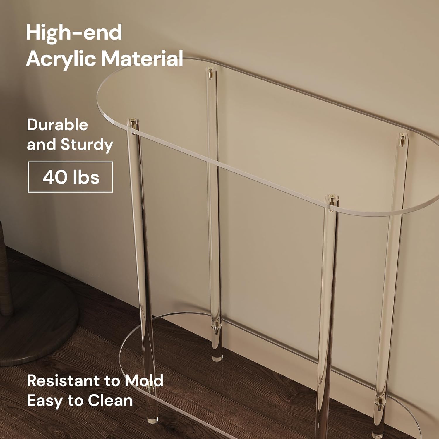 Acrylic Console Table, Oval, 29.5" Small Entryway Table, Clear Entry Table for Sofa, Foyer