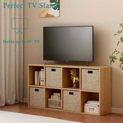 8-Cube Storage Shelf Bookcase - Wooden 4-Tier Floor Standing Open Bookshelf for Home and Office