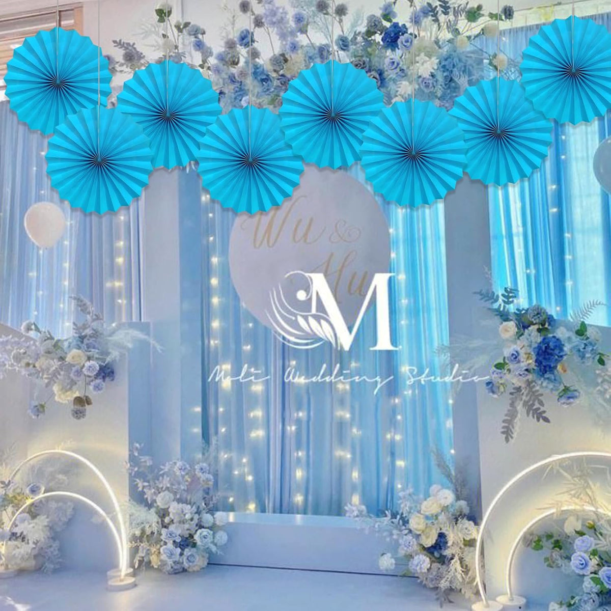 Blue Hanging Paper Fans,Blueaccessories Paper Decorations for Party,Blue Harmony Classroom
