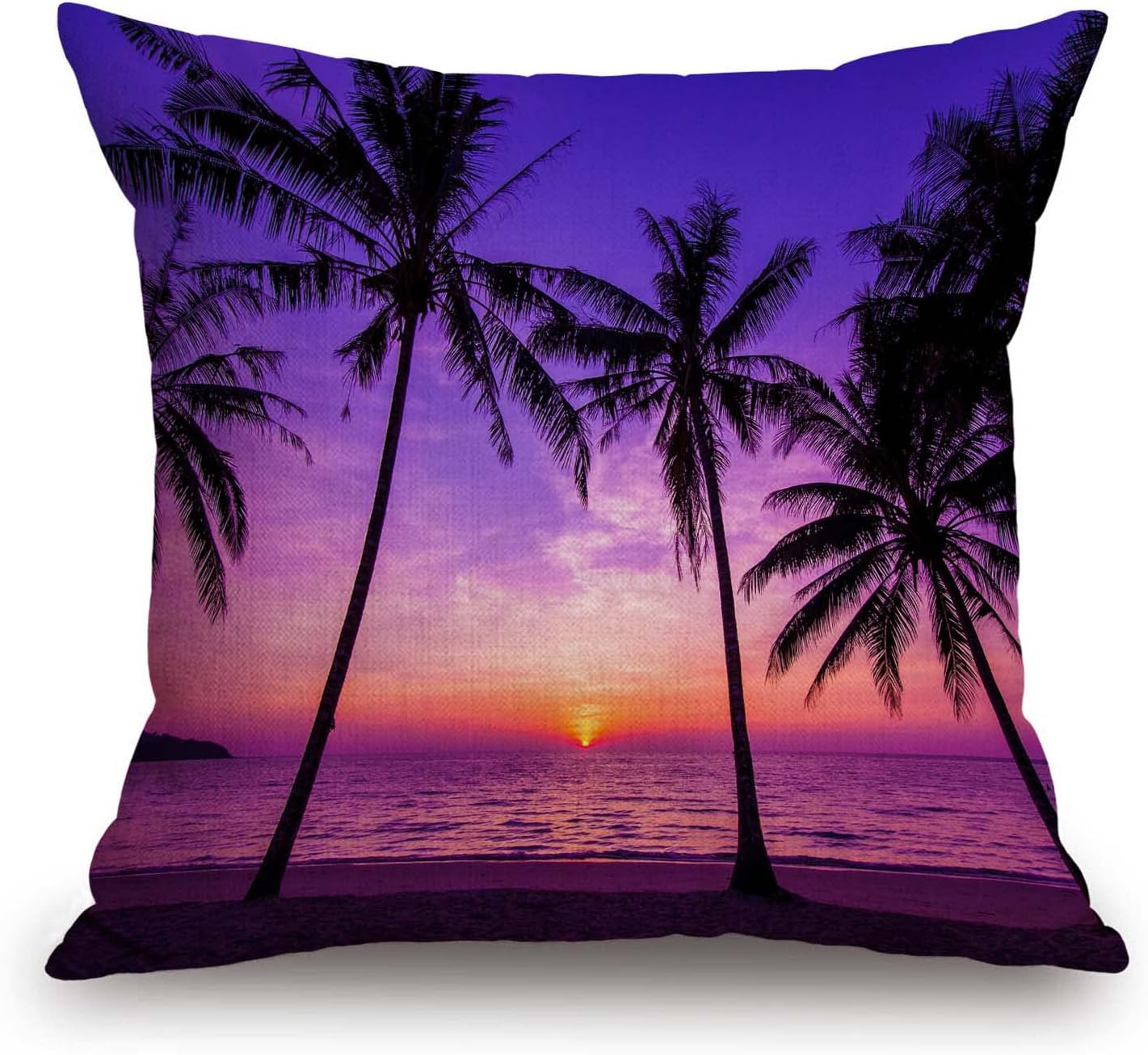 TSSOHU Sunset Beach Pillow Cover 18x18 Inch Tropical Palm Tree Landscape Cotton Linen Cushion Cover