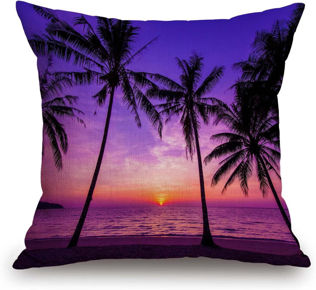 TSSOHU Sunset Beach Pillow Cover 18x18 Inch Tropical Palm Tree Landscape Cotton Linen Cushion Cover