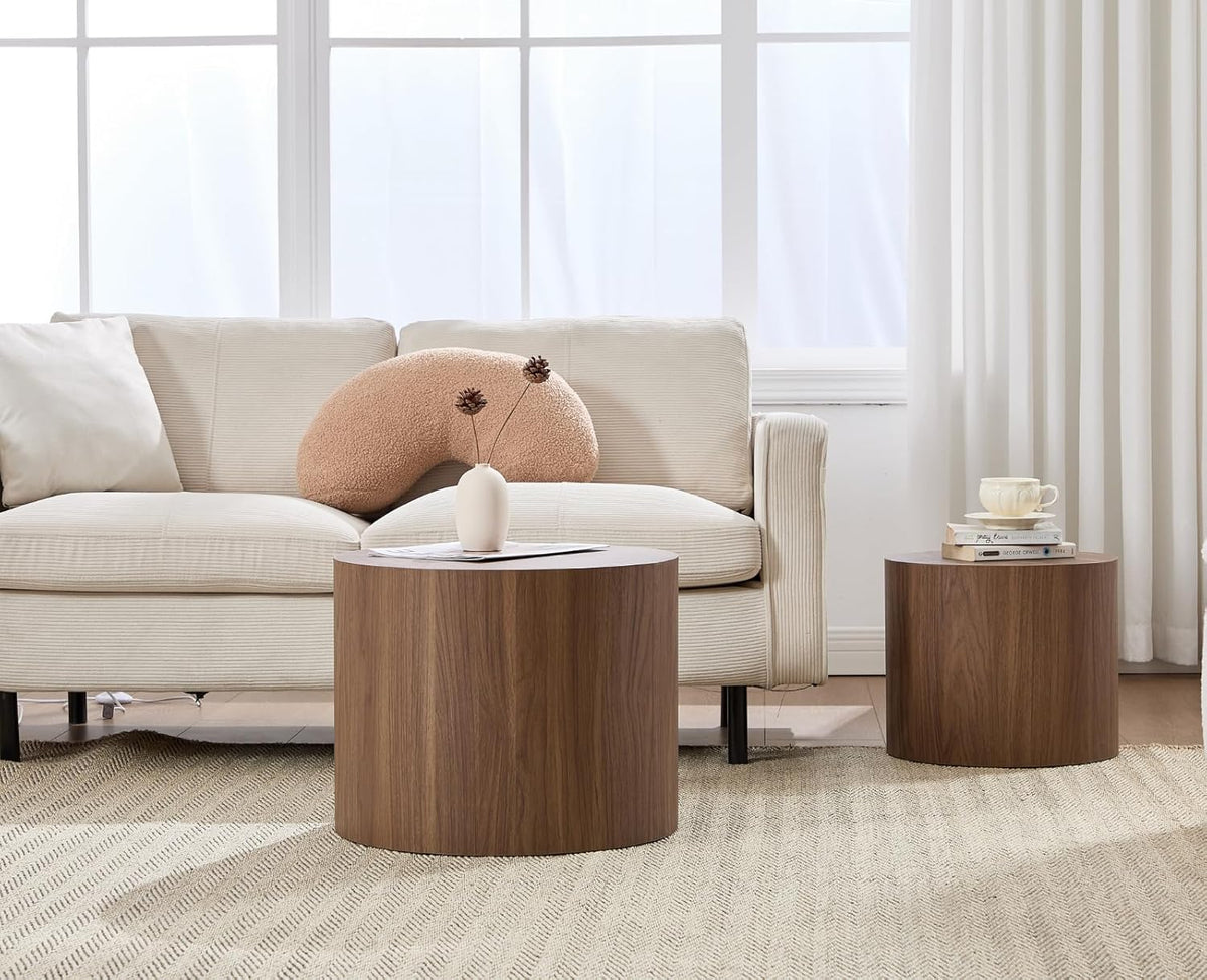 EALSON Nesting Coffee Tables Set of 2 Farmhouse Small Round End Tables Modern Wood Circle Side