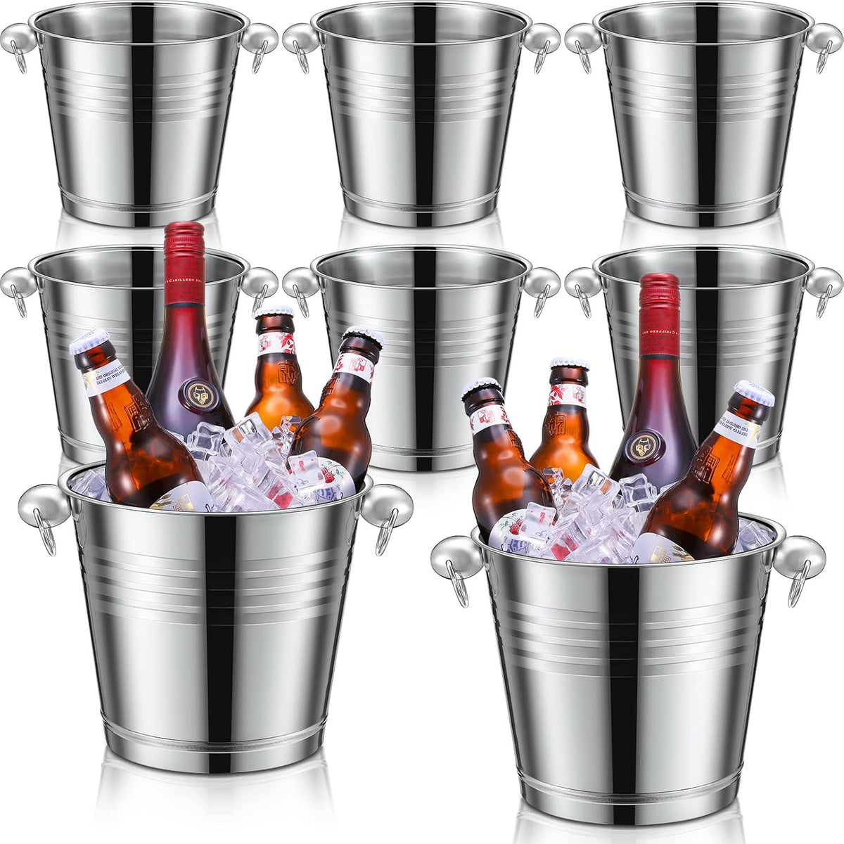 Amyhill 8 Pack Stainless Steel Ice Bucket 5.3 Quart/ 5 Liter with Handle Large Insulated Champagne