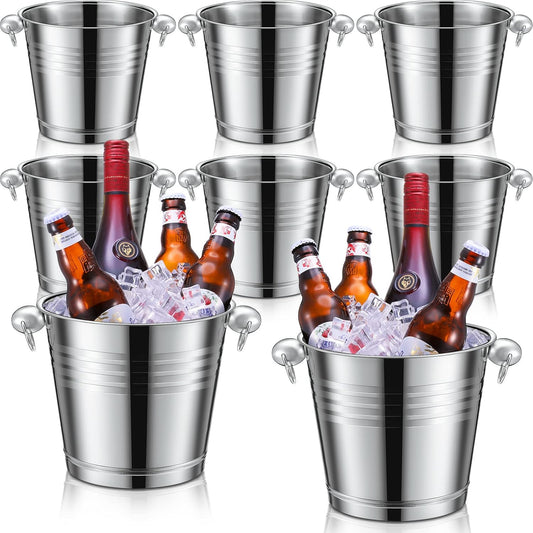 Amyhill 8 Pack Stainless Steel Ice Bucket 5.3 Quart/ 5 Liter with Handle Large Insulated Champagne