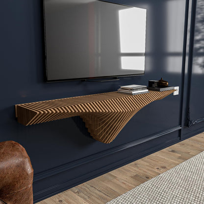 Parametric 50 inch Floating Shelf TV Unit Modern Geometric Wooden Wall Piece Decor Natural Oak