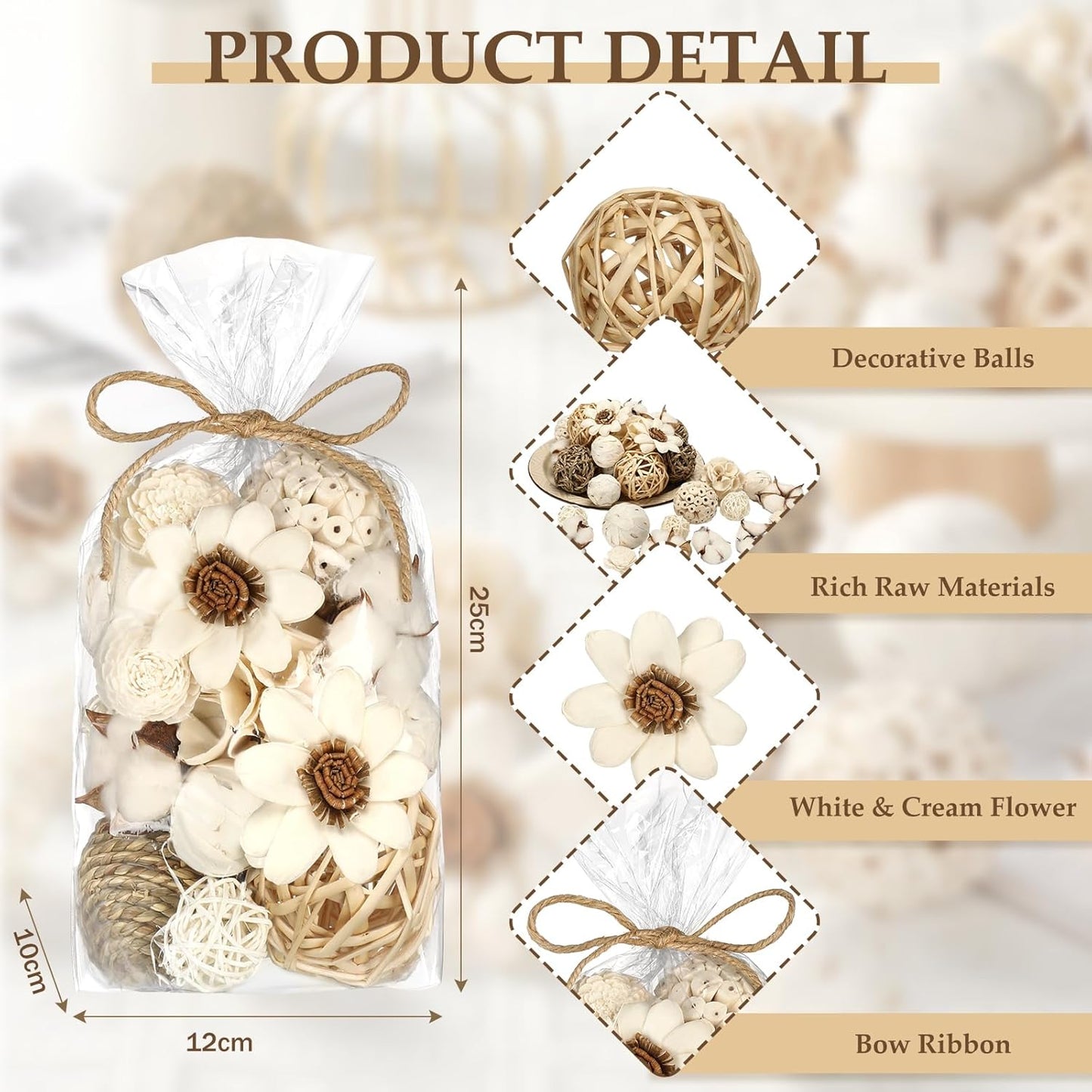 Riceshoot 2 Pack Decorative Balls Potpourri Bowl Filler Decor Natural Vase Bowl Filler Assorted