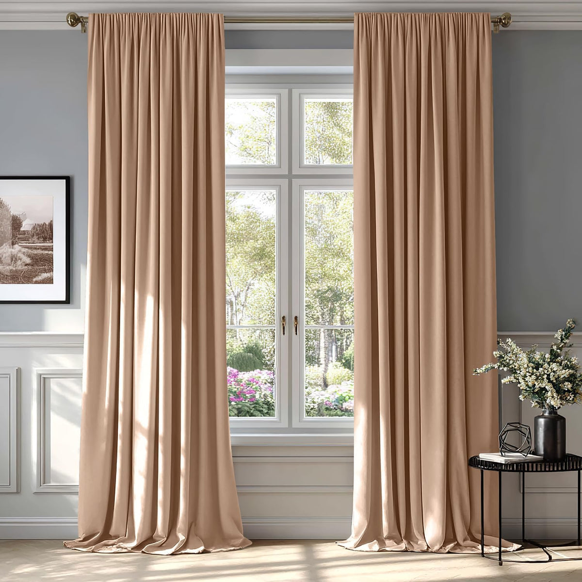 MIULEE Blush Beige Velvet Curtains Thermal Insulated Blackout Curtain Drapes for Bedroom Living