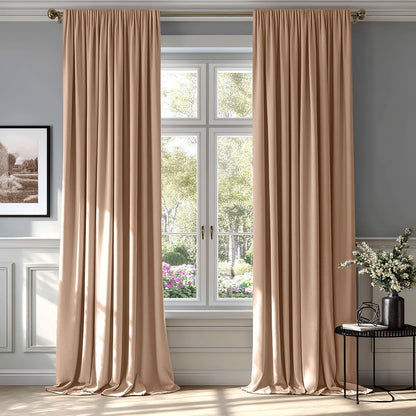 MIULEE Blush Beige Velvet Curtains Thermal Insulated Blackout Curtain Drapes for Bedroom Living