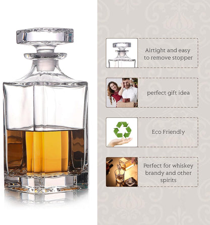 Glass Decanter with Airtight Geometric Stopper - Whiskey Decanter for Wine, Bourbon, Brandy