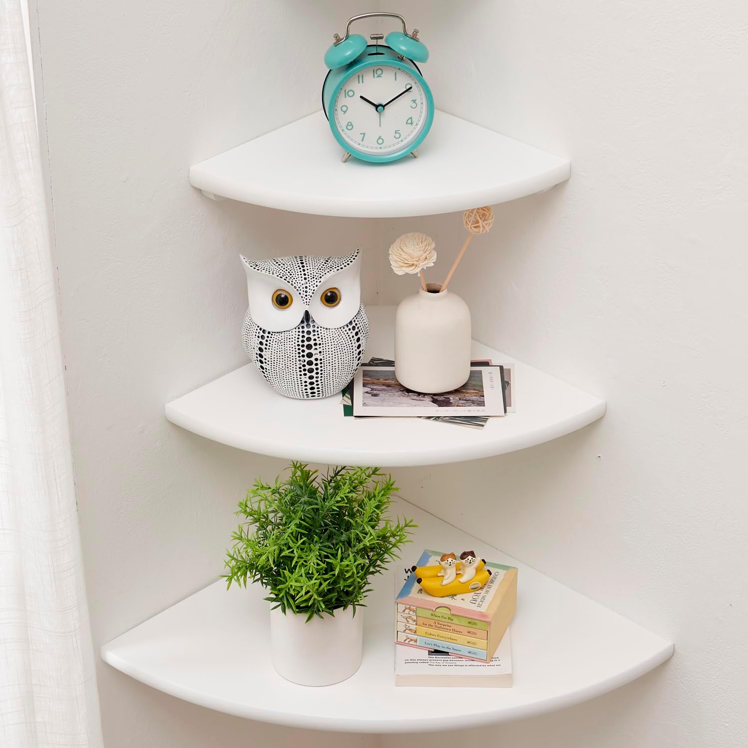 Corner Shelves, Floating Corner Shelf, Set of 3 Solid Oak Wood Corner Wall Shelves, Round End with