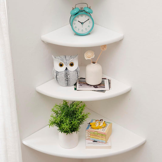 Corner Shelves, Floating Corner Shelf, Set of 3 Solid Oak Wood Corner Wall Shelves, Round End with