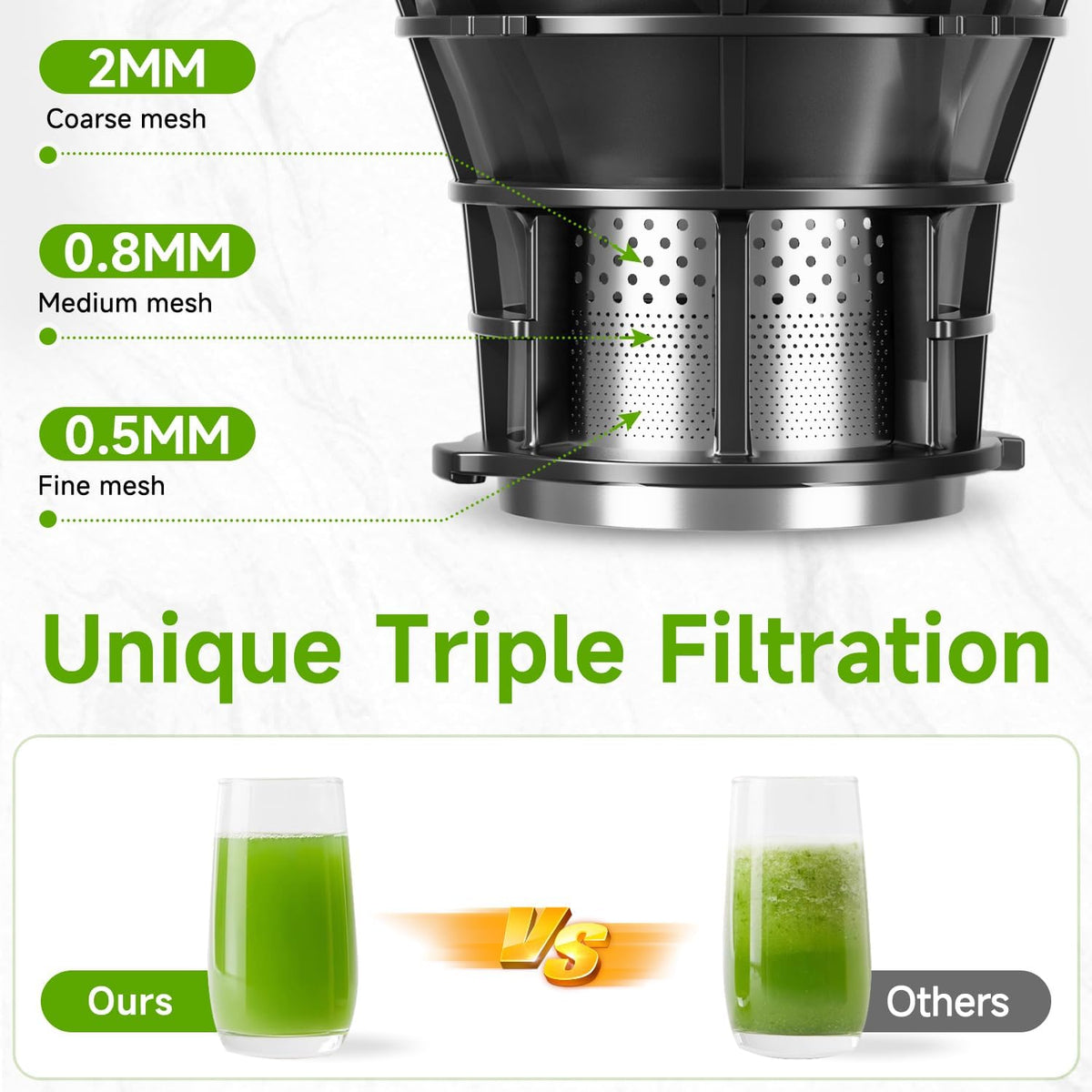 Cold Press Juicer, 5.3" Wide Feed Chute Juice Extractor Machine with 400W, High Juice Yield, Slow