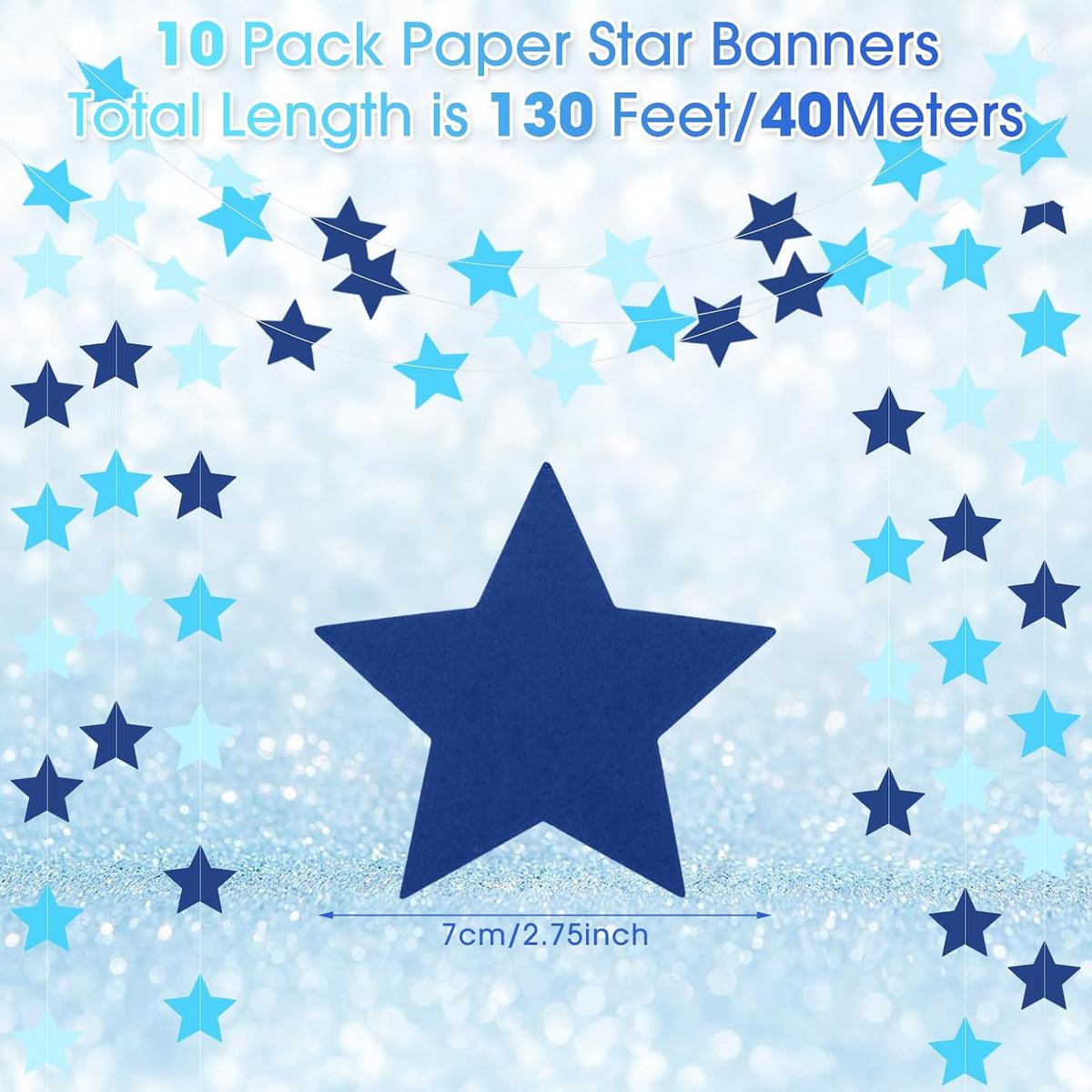 Patelai Glitter Star Garland Banner Decor 130 Feet Star Hanging Bunting Banner Twinkle Backdrop for