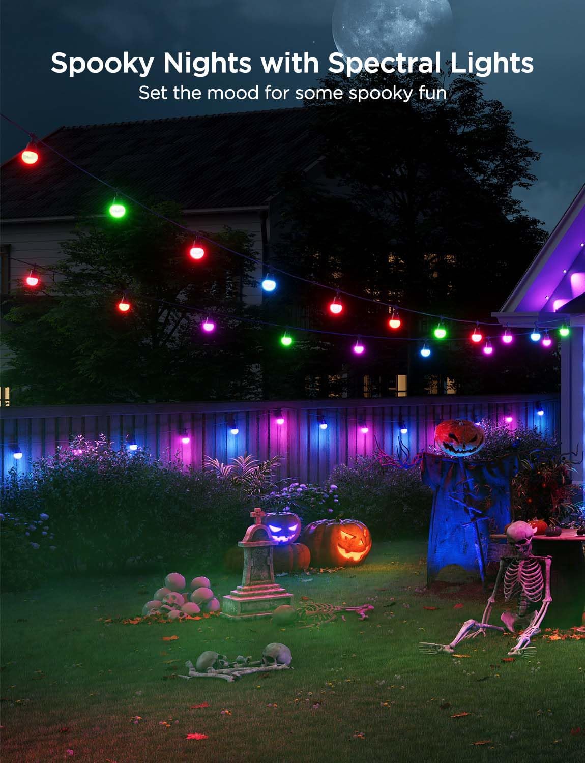 Govee Smart Outdoor String Lights 2, 48ft Outdoor Lights with Dimmable Warm White LED Bulbs, 47