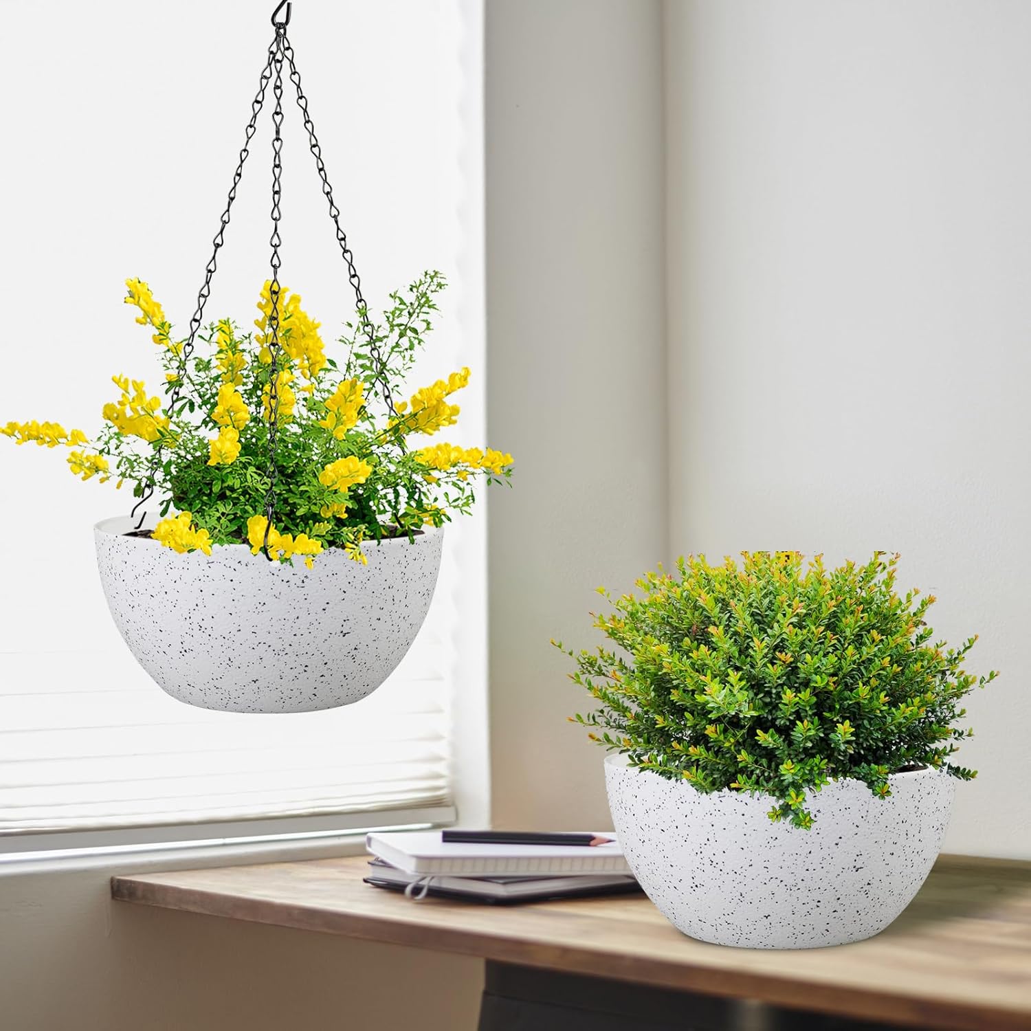 10 inch Hanging Planters for Indoor Outdoor Plants, 2 Pack Hanging Flower Pots with Drainage Holes