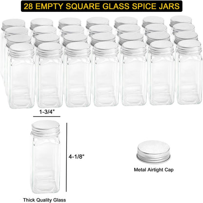 SpaceAid Spice Rack with 24 Spice Jars, 386 Spice Labels, Chalk Marker and Funnel, Wood Hanging