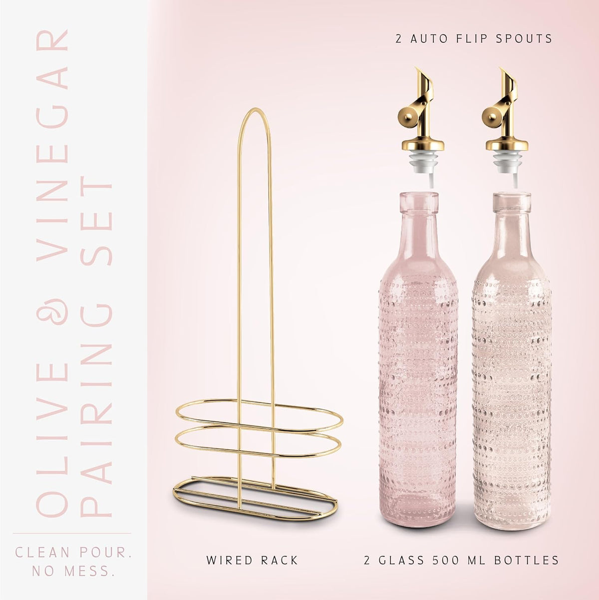COOK WITH COLOR Glass Olive Oil Bottle Dispenser - 2 Pack- 17oz Oil and Vinegar Cruet - Olive Oil