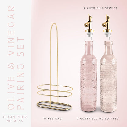 COOK WITH COLOR Glass Olive Oil Bottle Dispenser - 2 Pack- 17oz Oil and Vinegar Cruet - Olive Oil