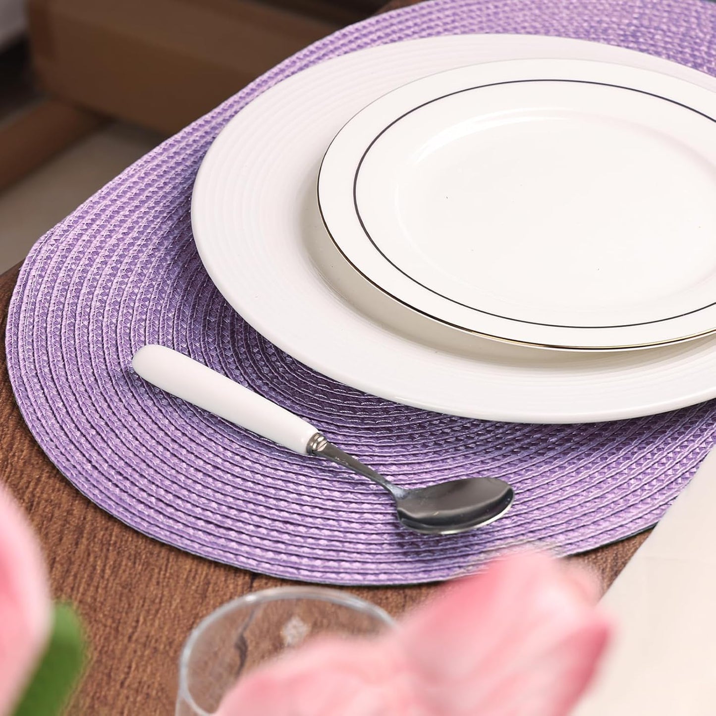 AHHFSMEI Placemats Set of 4 for Dining Table Washable Woven Vinyl Non-Slip 18x12 inches Placemat
