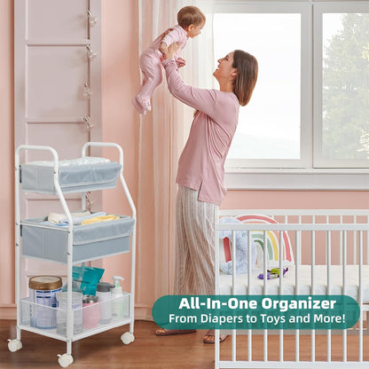 Moteph Rolling Utility Cart with Wheels - Baby Organizers for Nursery Essentials, Diaper Organizer