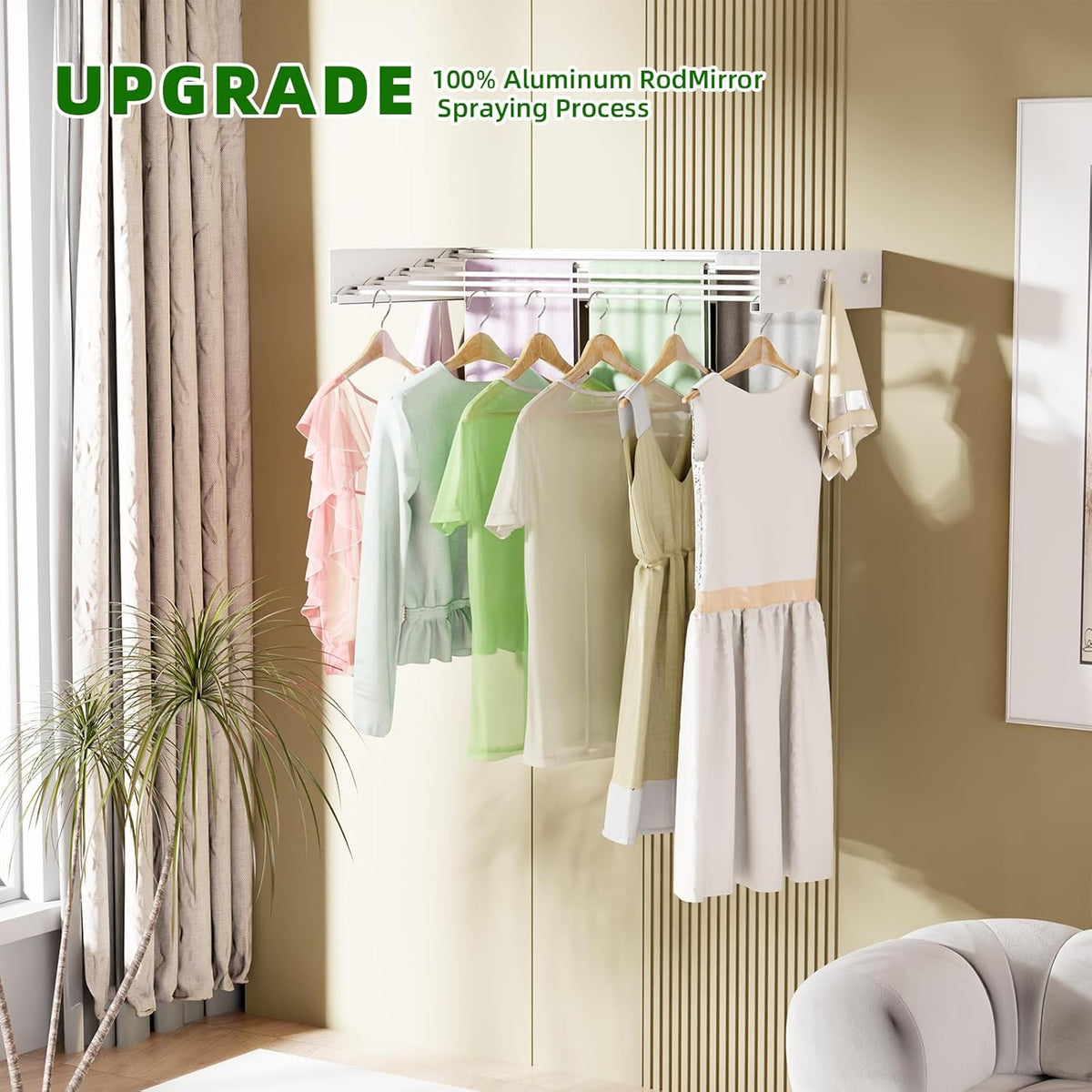 Wall Mounted Drying Rack for Laundry 31.5'', Folding Drying Rack Clothing Wall Mount with 5 Rods