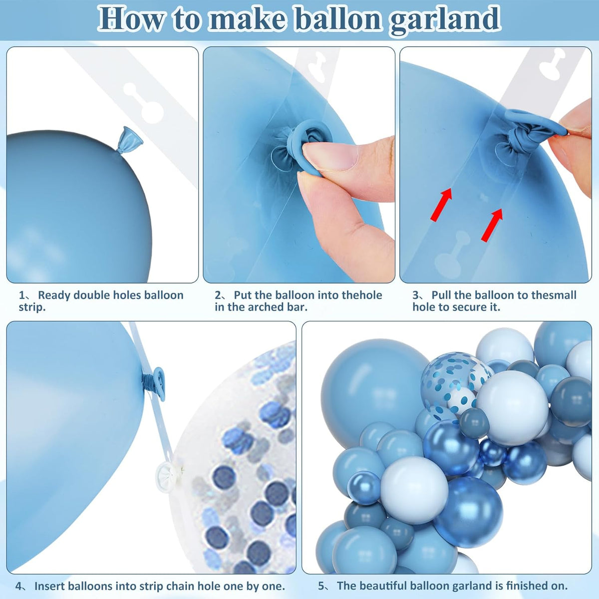 Amandir 153pcs Blue Balloon Garland Arch Kit, Different Sizes 18 12 10 5 inch Latex Metallic
