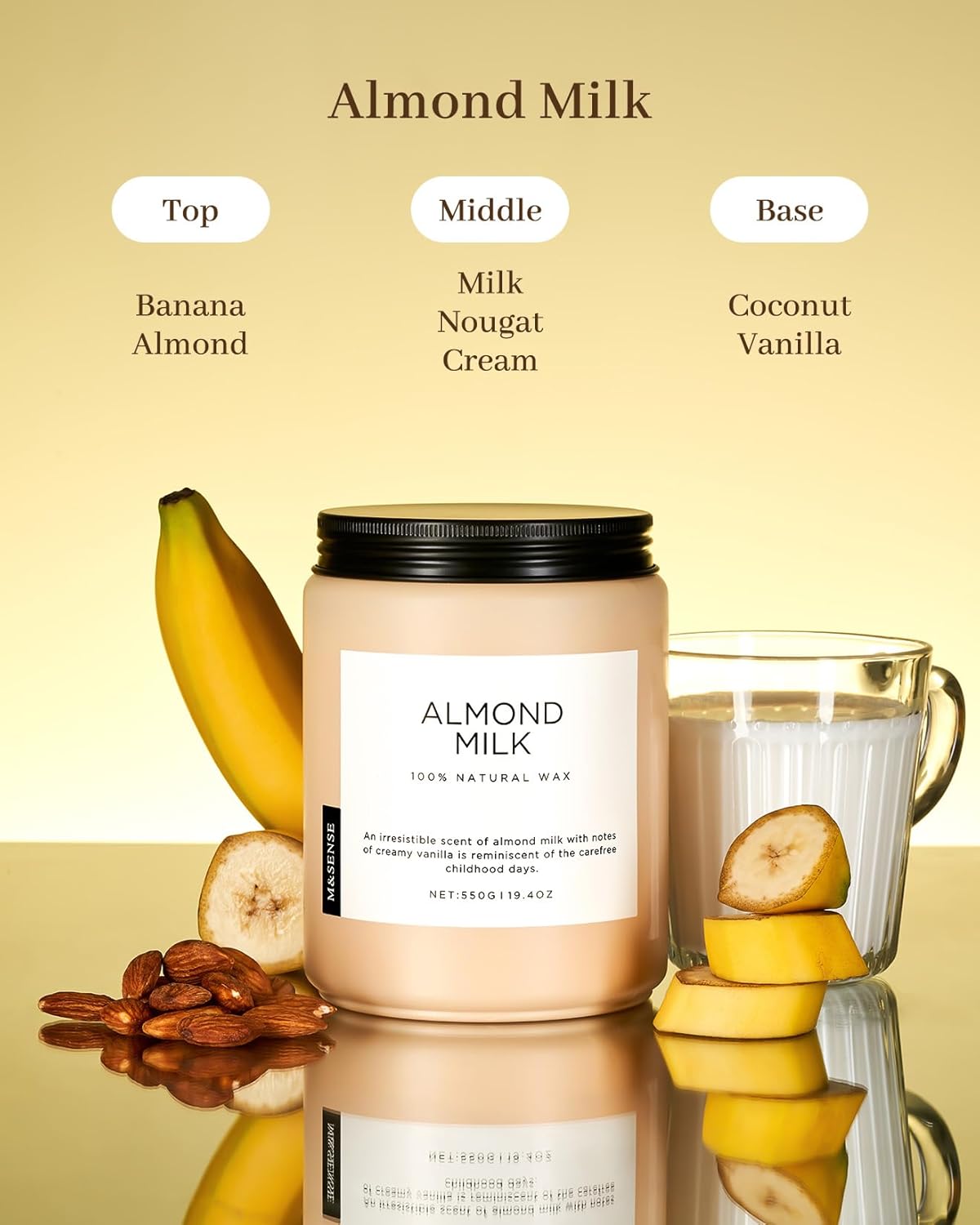 M&SENSE Creamy Vanilla Scented Candles for Home, 19.4oz 110 Hours Long Lasting Non Toxic Natural